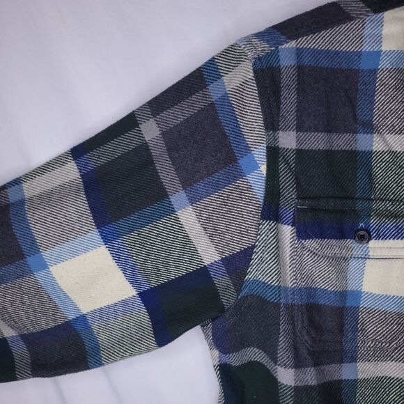 Orvis Flannel Shirt Mens Medium Plaid Green, Blue, White Heavyweight - Picture 3 of 13